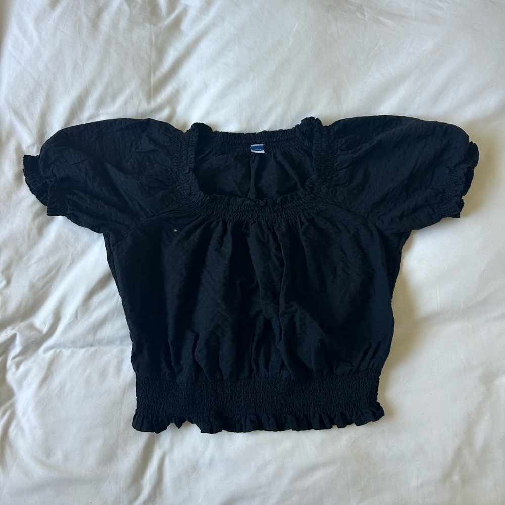Old Navy Cropped Top Black Puff Sleeve Petite M